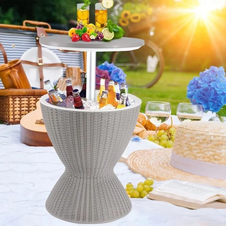 Cool Bar Patio Furniture Cooler Bar Table, 8 Gallon Hot Tub Side Table+Wine Cooler+Coffee Table
